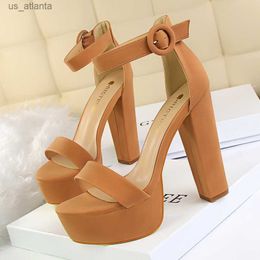 Dress Shoes Fashion Women Pumps Sandals Summer Sexy Platform Buckle Strap PU 13.5CM Square Heel Outdoor Korean Style Black H240403OF9G