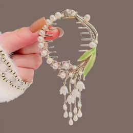 Braided Bow Hair Clips Pearl Butterfly Hairpin Ponytail Buckle Hair Pin Claw Korean Accessories
