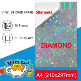 Paper 50Sheets A4 Vinyl Sticker Paper Diamond Transparent White Selfadhesive Printable Vinyl Copy Paper for Inkjet printer DIY Crafts
