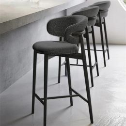 Modern Nordic Bar Stool in Solid Wood Velvet for Home Furniture Hight Foot Stool Living Room Dining Chairs with Fabric Cushion