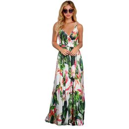 Designer fashion Sleeveless Floral Print Women Dress Deep V Neck Boho Dresses Female A Line Long Robe Summer Lace-up Sundresses