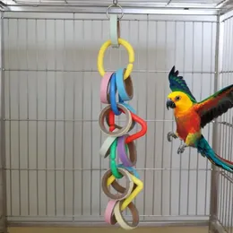 Other Bird Supplies Parrot Chew Toy Multicolored Wooden Paper Ring Birds Bite Bridge Foraging Tearing Cockatiels Training Hang Swings