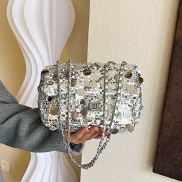 Instagram Influencer s Same Style Sequin Bead Glitter Small Square Bag Chain Strip Single Shoulder Diagonal Cross for Women s 2024 Summer New Model 240403