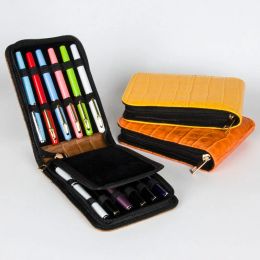 Bags High Quality Top Great Black Brown Leather Pencil Case For 12 Fountain Or Roller Ball Pen Case