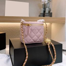 2024 Cross Body Classic Mini Vanity with Chain Box Trunk Bags Caviar Leather Crush Gold Ball Ghw Crossbody Shoulder Designer Handbags Tiny Cosmetic Case for Women