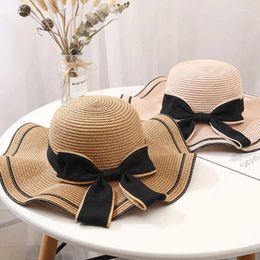 Wide Brim Hats Summer FashionHats For Women Sun Hat Beach Ladies Fashion Flat Bowknot Panama Lady Casual Straw