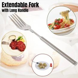 Forks Creative Retractable Tableware Stainless Steel Barbecue Dinner Fork Portable Fruit Dessert Long Handle