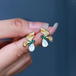 Stud Earrings GEM'S BALLET Leaf Milky Blue Moonstone Studs Elegant Gemstone Earring In 925 Sterling Silver June Birthstone Jewellery