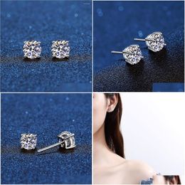 Stud Real Moissanite Earrings 14K White Gold Plated Sterling Sier 4 Prong Diamond Earring For Women Men Ear 1Ct 2Ct 4Ctstudstudstud D Otjcy