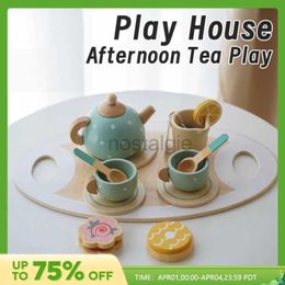 Kitchens Play Food 15pcs Kids Wooden Tea Set Play House Pretend Make Tea Play With Teapot Teacup Afternoon Snack Role Playing Toys Boys Girls Gift 2443