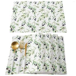 Table Mats Watercolor Olive Leaf Texture Mat Wedding Holiday Party Dining Placemat Kitchen Accessories Napkin