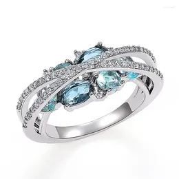 Wedding Rings Huitan Unique Blue CZ Cross For Women Ly Designed Accessories Luxury Trendy Female Party Jewellery Anillos