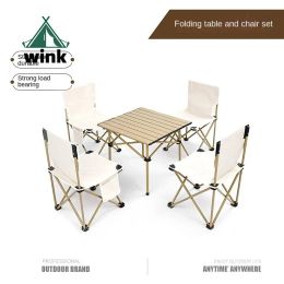 Furnishings Outdoor Folding Table and Chair Portable Table Egg Roll Table Picnic Camping Barbecue Equipment Supplies Table and Chair Set