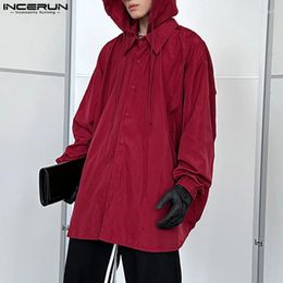 Men's Hoodies INCERUN Men Solid Color Hooded Button Up Long Sleeve Casual Sweatshirts Streetwear Loose 2024 Thin Cardigan S-5XL