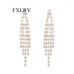 Dangle Earrings FXLRY Fashion Cubic Zirconia Exaggerated Long Tassel For Women Wedding Bridal Jewellery