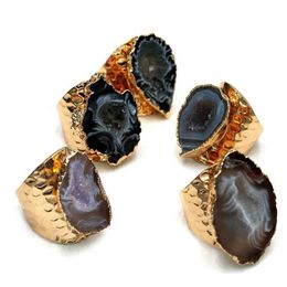 Band Rings Brazilian raw agate ring irregular medicinal stone adjustable ring gold-plated primary color