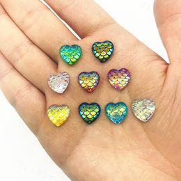 10mm mermaid heart scale resin Diamond DIY Jewellery mobile phone shell decorative crafts flat gradient Colour