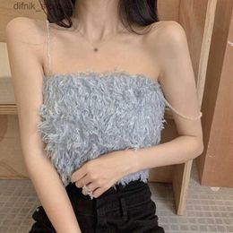 Women's Tanks Camis Summer Camisole Fashion Sexy Tube Top Down Feather Outer Wear Camisole Female Slim Short Tops Y240403