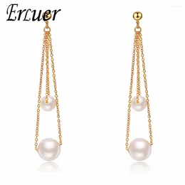 Dangle Earrings ERLUER Drop Earring For Women Fashion Long Chain Rose Gold Colour Simulated-pearl Charm Wedding Bridal Jewellery