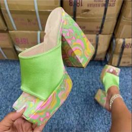 Boots 2023 Brand New Summer Fashion Slippers Thick High Heel Platform Mules Sexy Sandals Women's Shoes Pink Big Size Ytmtloy Basic