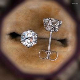 Stud Earrings Round 1 Carat D Color Moissanite Diamond 925 Silver Classic Mesh Wedding Jewelry Women