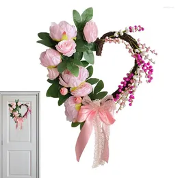 Decorative Flowers Valentine's Day Wreath Valentine Heart With Pink Flower Sunproof Fauxl Bright Colours For Balcony Bedroom