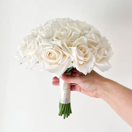 Bride Bouquet Wedding Accessories White Ivory Roses Silk Flowers Artificial Groom Buttonhole Bridesmaids Mariage Bridal Bouquets