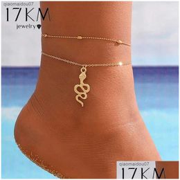 Anklets 17Km Snake Mti Layered Bracelet Set For Womens Bohemian Heart Shaped Metal Gold Plated Sier Fashion Drop Delivery Dhumo