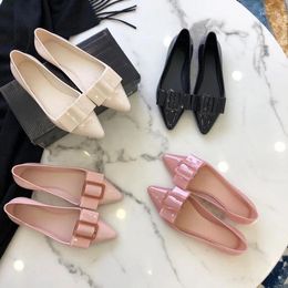 Casual Shoes 2024 Summer Women's Ladies Bow Square Buckle Flat Bottom Pointed Single Jelly Beach Female