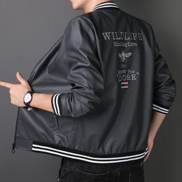Top Men's Jackets Personalized soft PU Leather Jacket black embroidery Long Sleeves Retro Motorcycle Wild Men Bomber Outerwear & Coats Men's pluz size 5XL6XL