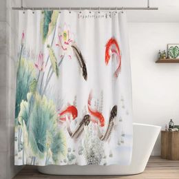 Shower Curtains Lotus Leaf Koi Goldfish Curtain Asia China Japanese Style Ink Painting Art Home Decor Bathroom Bath Accessories