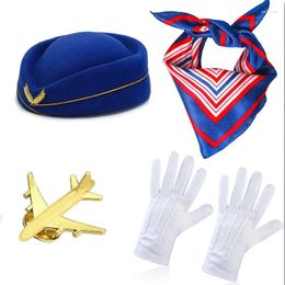 Party Supplies PESENAR Women's Flight Attendant Clothing Accessories Costume Hat Sunglasses Scarf Gloves