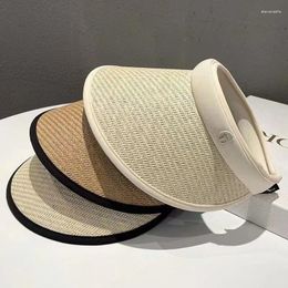 Wide Brim Hats Sunshade And Sunscreen Hat For Women's Summer Big Anti UV Sun Covering Face Empty Top Grass Knitted Straw