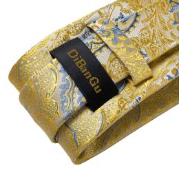 Men's Ties Gold Blue Paisley Silk Jacquard Woven Wedding Prom Luxury Accessories Necktie Pocket Square Cufflinks Gift for Men