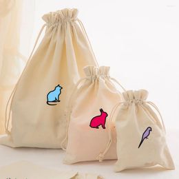 Storage Bags Cotton Drawstring Gift Custom Printing Calico Canvas Cloth Travel Pouch Wrapping Wine Bottle Cover Wedding Party Favour