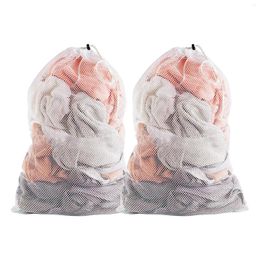 Laundry Bags 2pcs Mesh Bag With Drawstring Washing Machine Foldable Polyester Reusable For Delicates Practical Home Travel Sweaters