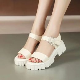 Sandals for Women Womens Shoes Summer Fish Mouth One Line Buckle Muffin Thick Soled Casual Preppy Sandals for Women 240322