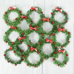 Party Decoration 5pcs 10cm Christmas Artificial Silk Wreath Green Iron Wire Rattan Ring Fake Berries DIY Floral Home Hanging Decor