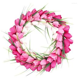 Decorative Flowers -Artificial Tulip Spring Wreath For Front Door Porch Farmhouse Patio Garden Wedding Party Wall Window Home Decor