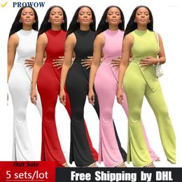 Women's Two Piece Pants Bulk Items Wholesale Lots Matching Set Women Elegant Solid 2 Outfits Sexy Slim Slit Summer Suit Tank Wide Leg 8324