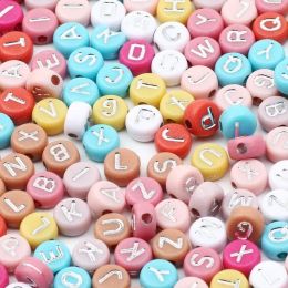 50pcs Mixed Letter Acrylic Beads Round Flat Alphabet Spacer Beads For Jewellery Making Handmade Diy Charms Bracelet Necklace 7mm