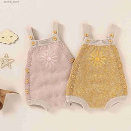 Rompers Citgeett Summer 0-18M Baby Boys and Girls Knitted Sweater One Piece Sleeveless Embroidered Sun One Piece Warm Autumn Clothing L240402