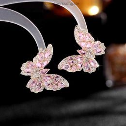 Stud European And American Heavy Industry High-end Colour Zircon Atmospheric 925 Silver Needle Stereo Butterfly Earrings