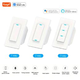 Tuya WiFi Smart Light Switch,Need Neutral Wire,110-240V,1/2/3 Way Control Panel,Work With Smart Life&Tuya App,Alexa & Google