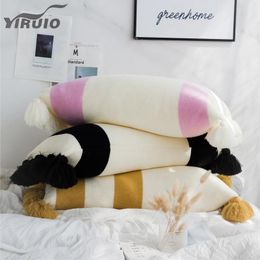 Pillow YIRUIO Cute Color Plaid Tassel Cover Black Yellow Pink Kawaii Home Decorative For Sofa Bed Car Case
