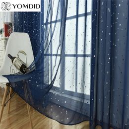 YOMDID Navy Shiny Sliver Star Tulle Curtains For Living Room Modern AllMatch Yarn with Window Drapes Sheer for the Bedroom Sheer Curtains 240321