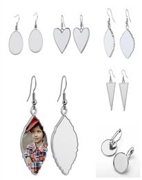 5 Styles Sublimation Earrings Party Favor Blank DIY Customized Metal Dangler Leaf Heart Shaped Heat Transfer Printing Eardrop Earr6354147