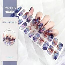 18/20/22Tips Semi-Cured Nail design Patch Slider Adhesive Waterproof Long Lasting Full Cover Gel Nail Sticker UV Lamp Needed