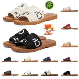 Flat Mules Slides Slipper Designer Women Woody Shoe Sail Canvas White Black Womens Fashion Shoes Suit For Home Beach Sandals