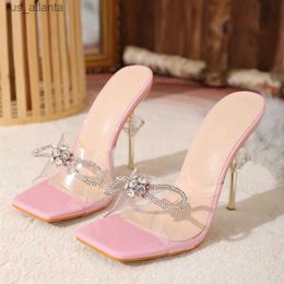 Dress Shoes Liyke Strange Style High Heels Modern Slippers PVC Transparent Sandals Women Crystal Butterfly Square Toe Party H240403QQTO